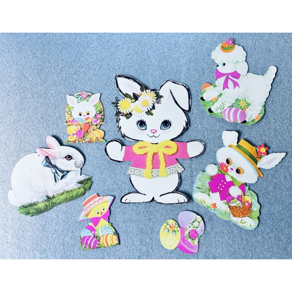 Lot Vintage Eureka Easter Die‎ Cut Cutout Decorations - Bunny Eggs Sheep Chick